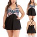 Coco-ZWomen Plus Size Back Straddle Swimsuit Stitched Printed Split Skirt Tankini Swimsuit Beachwear Padded Swimwear Black B07PB6MJ5M